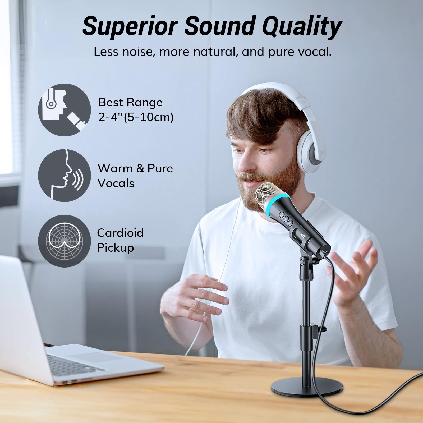 TONOR USB/TypeC Dynamic Microphone Vocal Mic, Single Directional Metal Handheld Wired RGB Condenser Microphone with Desktop Stand, One Click Mute for Live Streaming, Telework, Gamer, Content Creator,