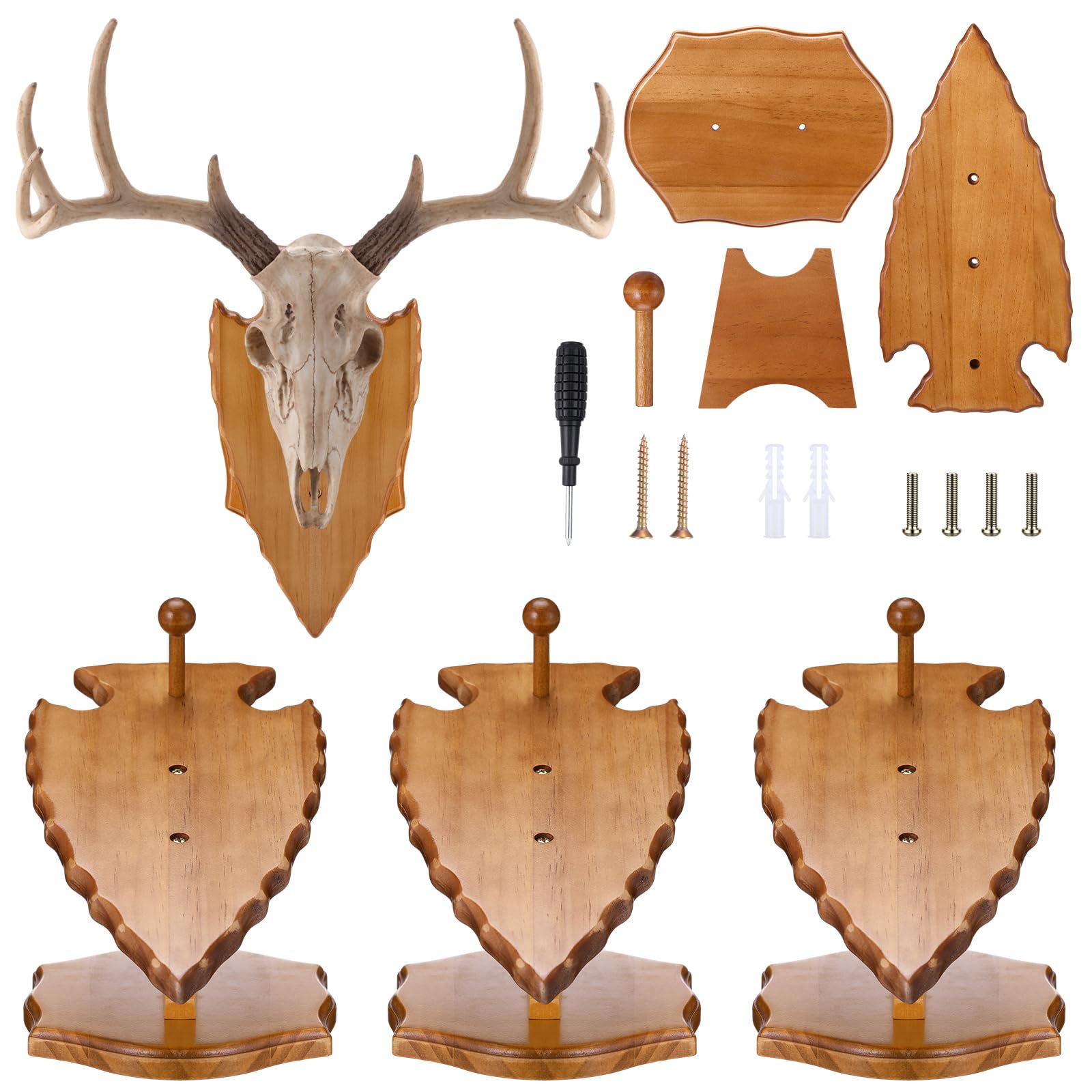 Photo 1 of Leinuosen 3 Set Deer European Skull Mount Kit Antler Skull Mounting Kit Wooden Display Mount for Hunting Wall Decorations (Warm Brown)