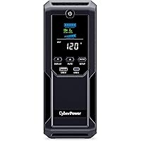 CyberPower CP1350AVRLCD3 Intelligent LCD UPS System, 1350VA/815W, 12 Outlets, 2 USB Ports, AVR, Mini Tower, Black