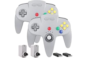 SAFFUN 2 Pack 2.4 GHz Wireless N64 Switch Online Controller, USB & N64 Receiver, Compatible with Windows PC macOS Raspberry Pi, N64 / Switch Online/NSO - (Rechargeable) (Plug and Play) (Gray)