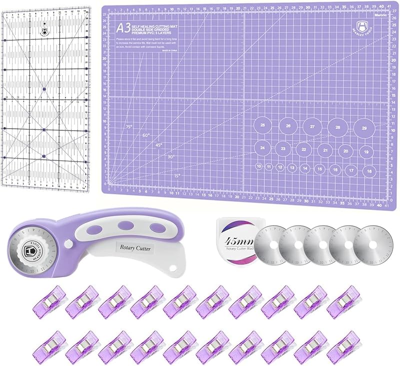 Headley Tools 45mm Rotary Cutter Set with 5 Blades, A3 Cutting Mat & Ruler
