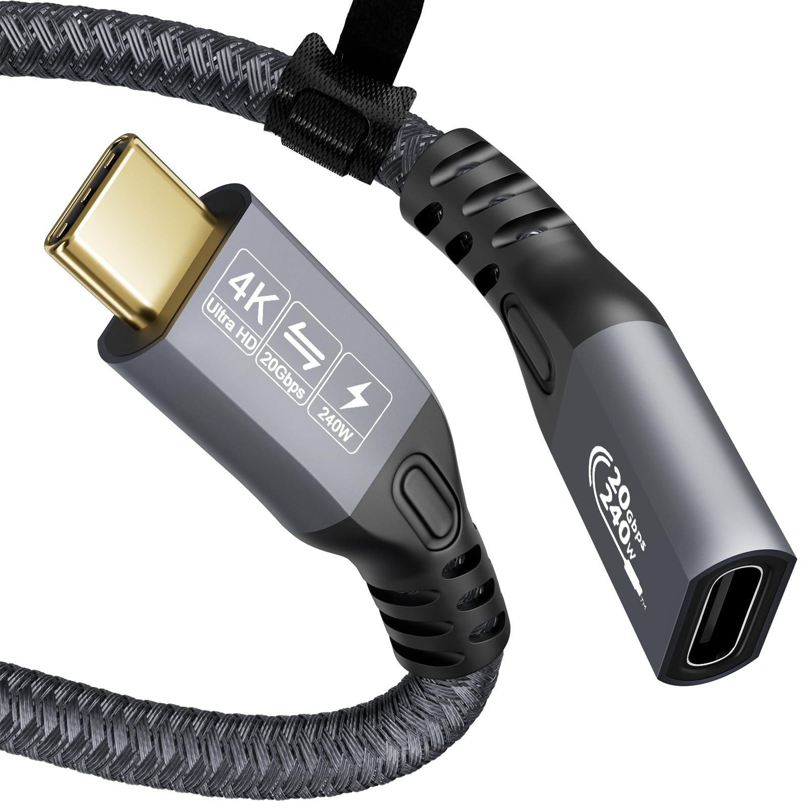 Photo 1 of CABLEDECONN USB C 3.2 Gen-2 Extension Cable 0.5M 1.6FT Thunderbolt 3 240W Fast Charging Cable Male to Female Data Transfer 20Gbps 48V/5A Type-C Cable 4K Video Output Compatible with MacBook