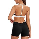 MOOSLOVER Women 2 Piece Workout Sets Layered Halter Sport Bra V Back Gym Shorts Yoga Outfits
