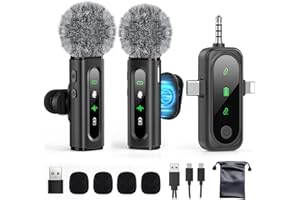 GoorDik Wireless Lavalier Microphone for iPhone, Android, USB C, PC, Camera Video Recording 4 in 1 Clip-on Mics with Rotatable Clip&Denoise Recording, for Vlog Tiktok YouTube Podcast Content Creator
