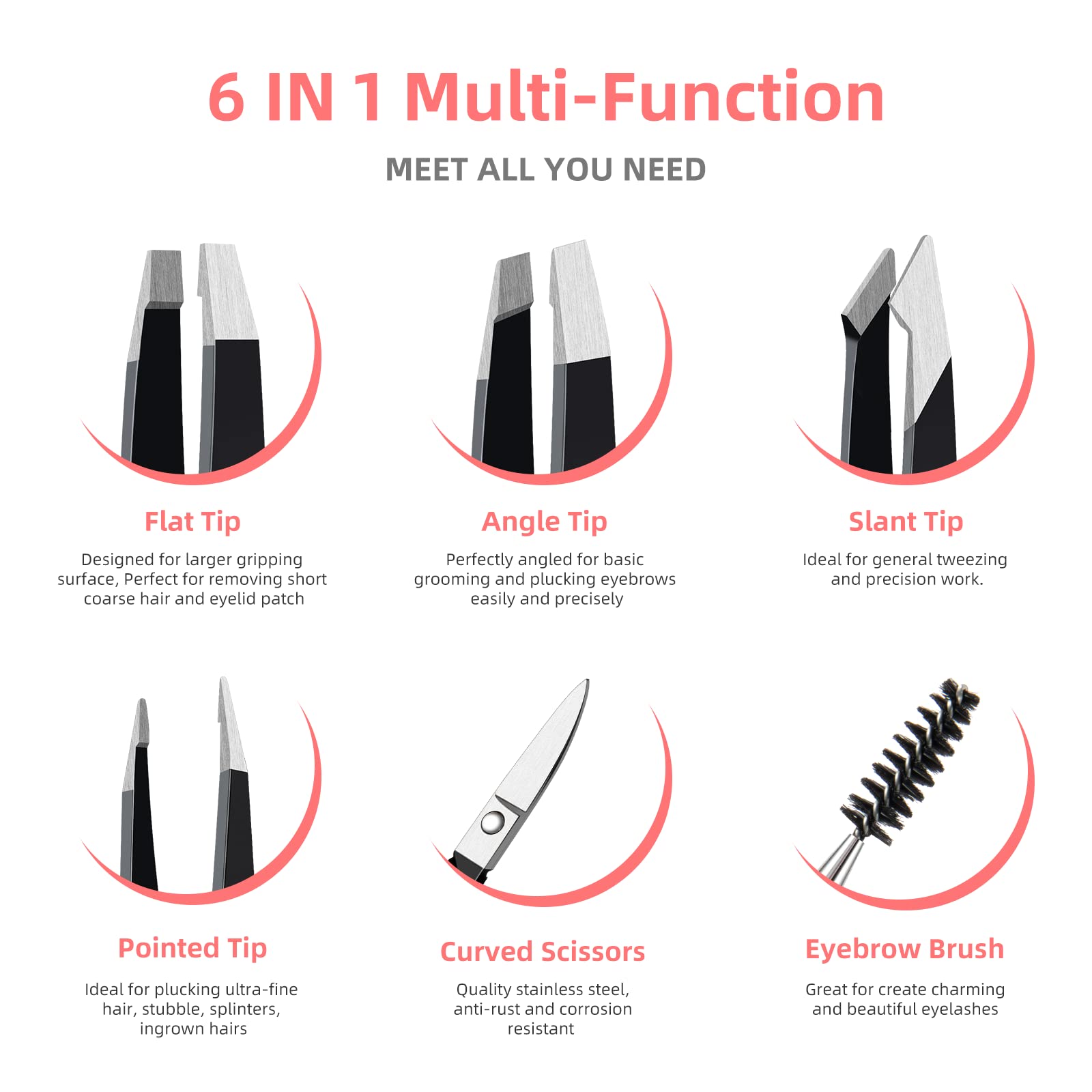 6 Pack Tweezers for Women, DOMAXCAI Upgraded Eyebrow Tweezers, Great