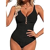 Dridreo Womens One Piece Swimsuits Tummy Control Bathing Suit U-Wire Cutout Textured Slimming Swimsuit