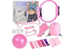 Hqyib Home Pilates Kit for Women, 13 PCS Pilates Equipment with 13" Pilates Ring Set, 9" Yoga Ball, Cooling Towel, 6 Pilates Resistance Bands for Stretching for Beginners