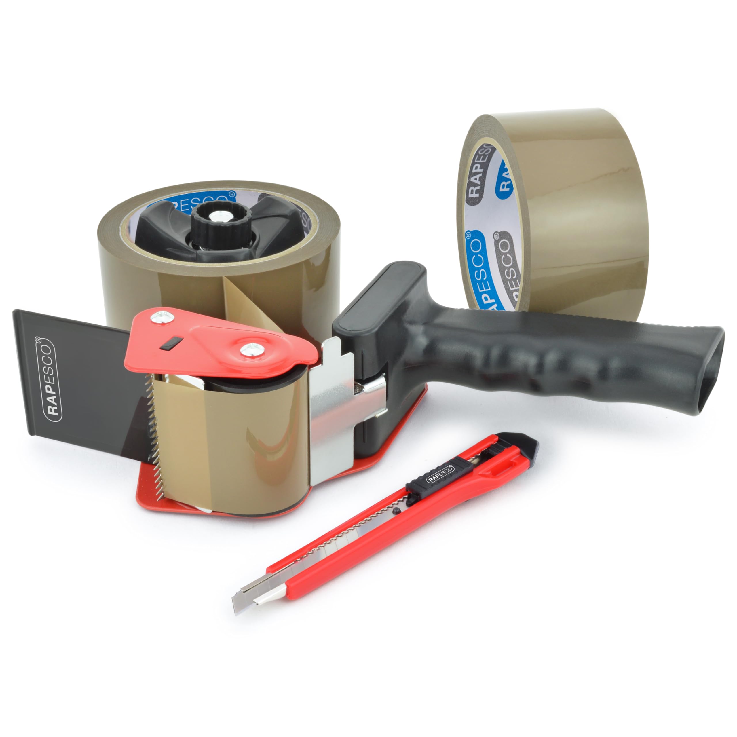 Rapesco 1556 Germ-Savvy Antibacterial 960 Packing Tape Dispenser with 2 Brown Packing Tapes