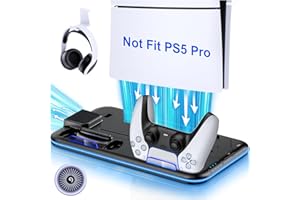 NinJoyGo PS5 Stand, PS5 Cooling Station with Controller Charging Station for PS5/PS5 Slim Disc Digital Console, PS5/PS5 Slim Accessories-Cooling Fan, Headset Holder, 15 Game Slot for PlayStation 5