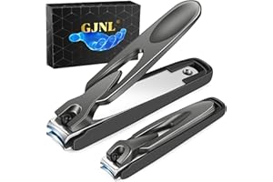 GJNL Nail Clippers for Men Women with Catcher, 2 Pack Large Small Anti Splash Self-Collecting Fingernail Toenail Clippers, Sharp Stainless Steel Heavy Duty Mess Free Nail Cutter w Catching Storage