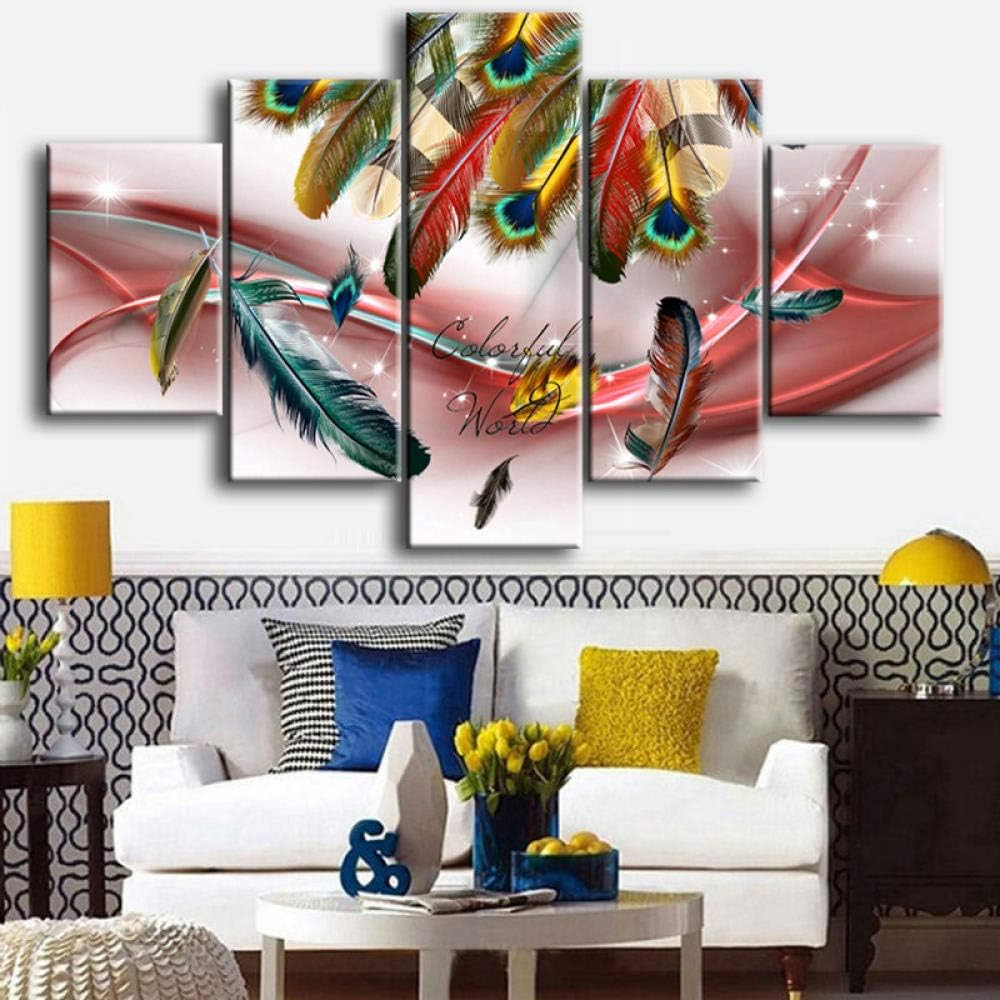 wksee 5 Piece Canvas Prints Canvas Wall Art Frameless Color Feather Abstract Painting Home Wall