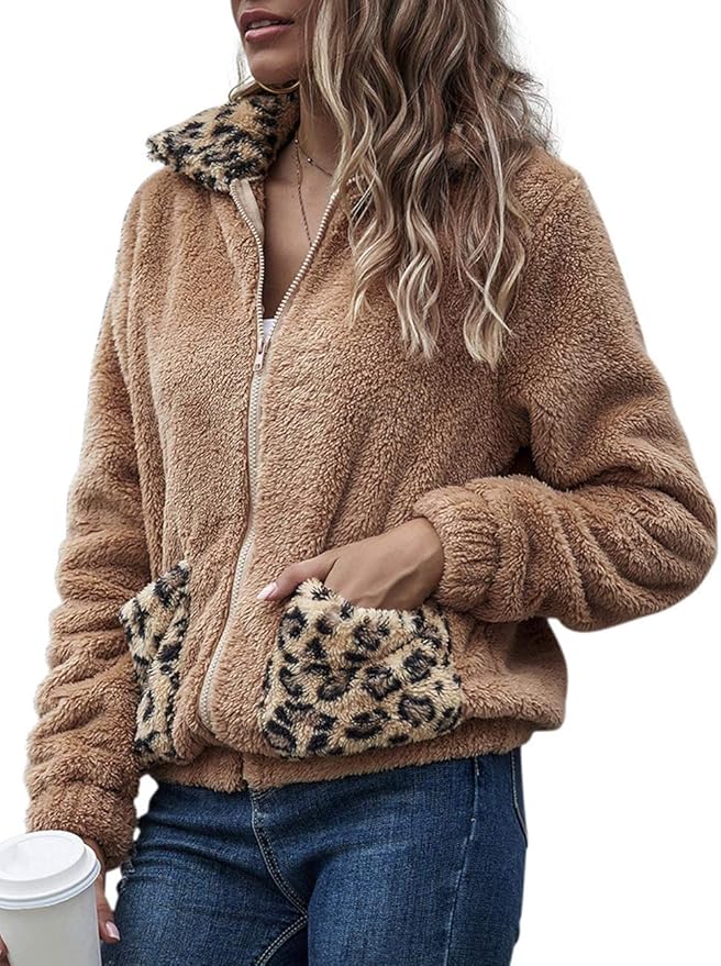 RINTONIX Women's Leopard Print Fuzzy Fleece Winter Coats Faux Fur