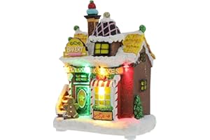 Beaupretty Lighted Gingerbread House Christmas Lighted House Light Up Resin Snow Village Xmas Christmas Scene Tabletop Center