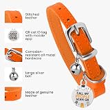 BRONZEDOG Leather Cat Collar with Removable QR-ID Tag 18-22 cm Orange view 2