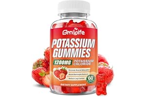 GRNLIFE Potassium Gummies for Adults, Potassium Chloride Gummies 1200mg Support Leg Cramps & Electrolyte Balance, Strawberry Flavor 60 Count