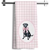 Nipil Coquette Pink Bow Black Labrador Retriever Dog Girly Bathroom Gifts Kitchen Decor Hand Towels for Bathroom,Black Lab Gifts,16x24 Inch