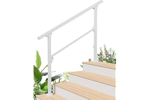 Titeck Hand Rails for Outdoor Steps, 4 Step Handrail, Stair Railing Indoor, Hand Rails for Indoor Stairs & Wrought Iron Handrails for Outdoor Steps for Porch/Deck (White)
