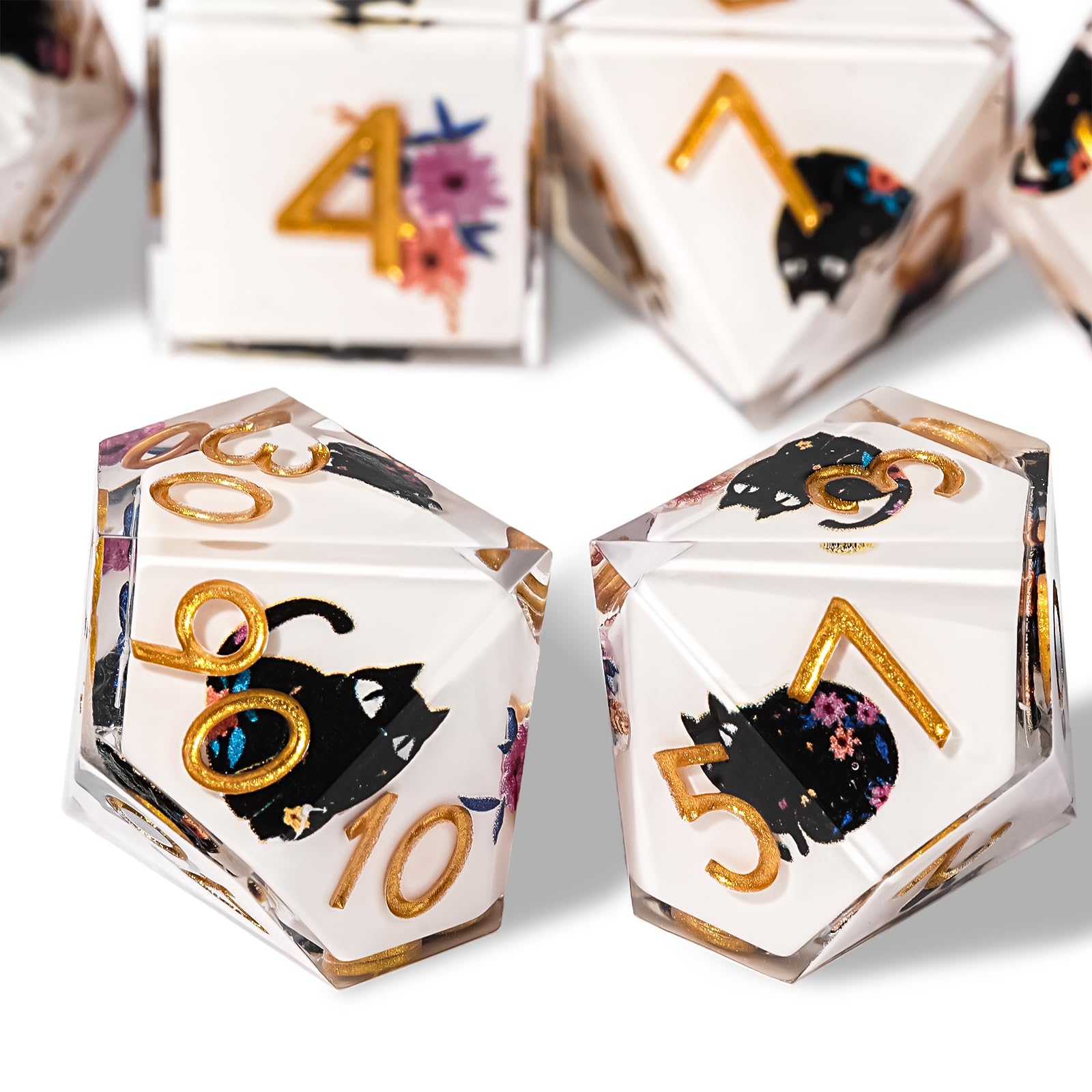 Cat Dice DND Set Cute 7 Pack, D&D Set with Gift Box Polyhedral & RPG Mtg Sharp Edge for Roleplaying Table Games with Dice Bag, Resin — image 1