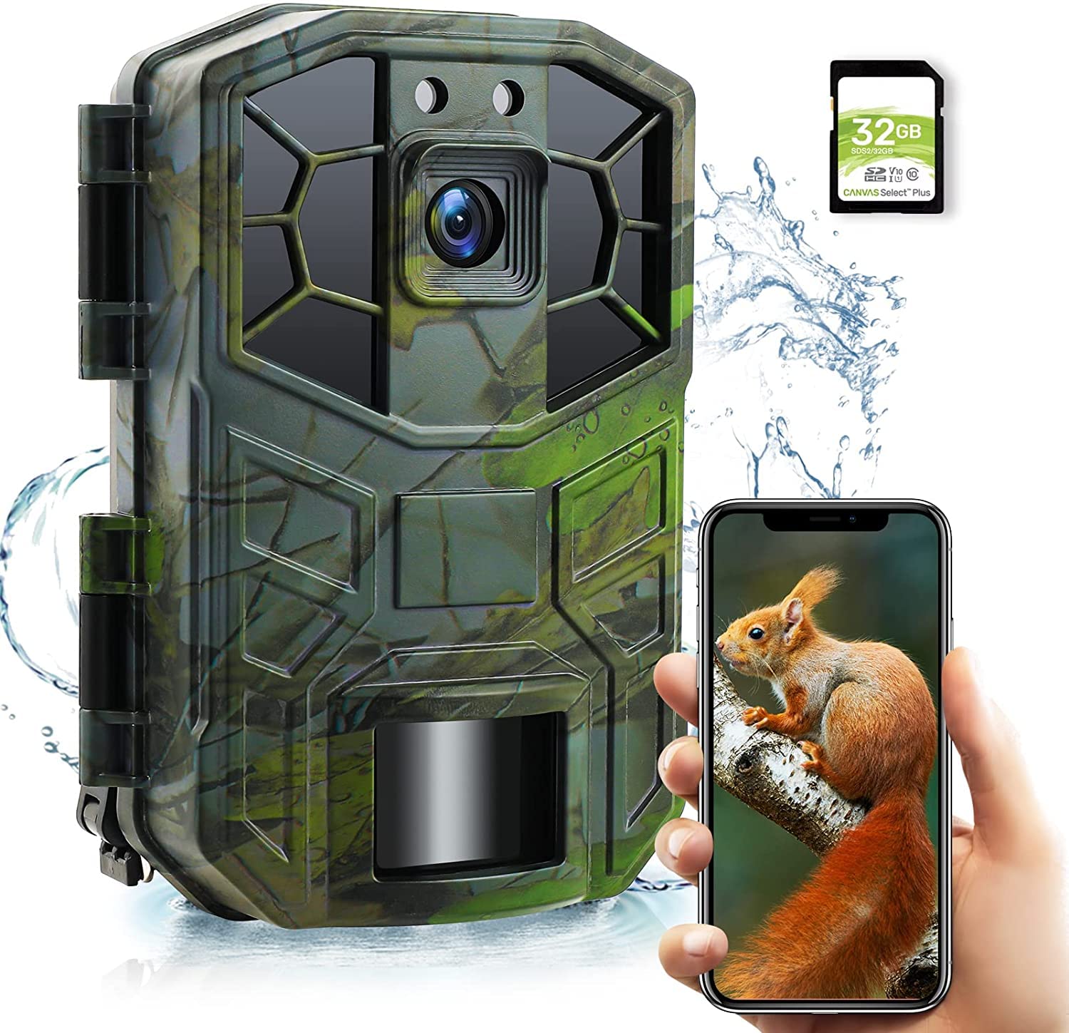 Findn WiFi Wildlife Camera, 30MP 4K Trail Cameras with Night Vision Motion Activated Waterproof for Garden Outdoor Security Nature Wildlife Scouting, Included 32GB Micro SD Card