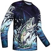JPOJPO Mens Fishing Shirt Long Sleeve, Fishing Jerseys Fish Tshirts - Breathable, Cooling, Light-Weight