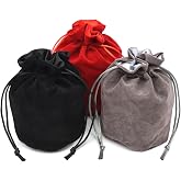 IvyFieldDice Red/Grey/Black Drawstring Dice Bag - Dungeons and Dragons Fabric/Standing Cotton Fabric Dice bag/D&amp;D Dice Pouch/Small Pouch/Also can be used as a Velvet Jewelry Bag(3 Colors for One Set)
