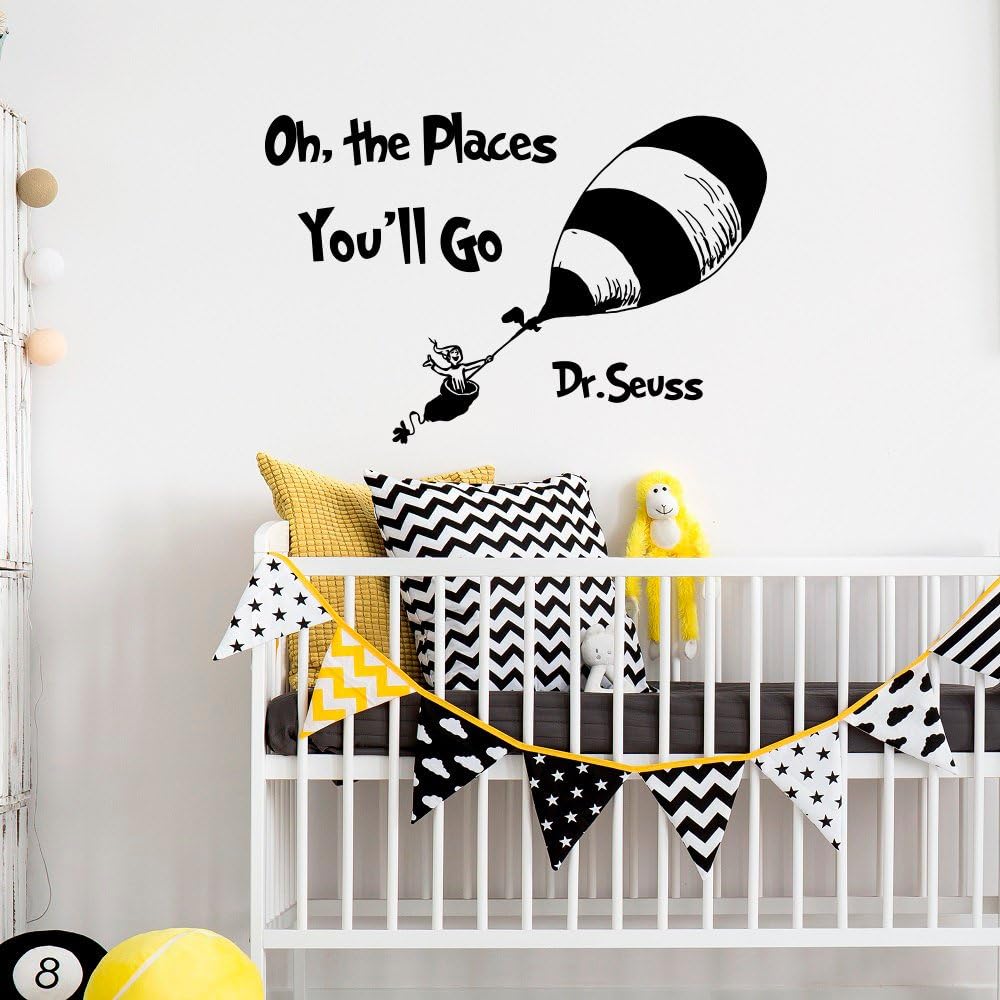 Dr Seuss Quotes Oh The Places You'll Go Wall Decals Nursery Wall Quotes Nursery Bedroom Baby Room Wall Art (Black,22X34 Inch)