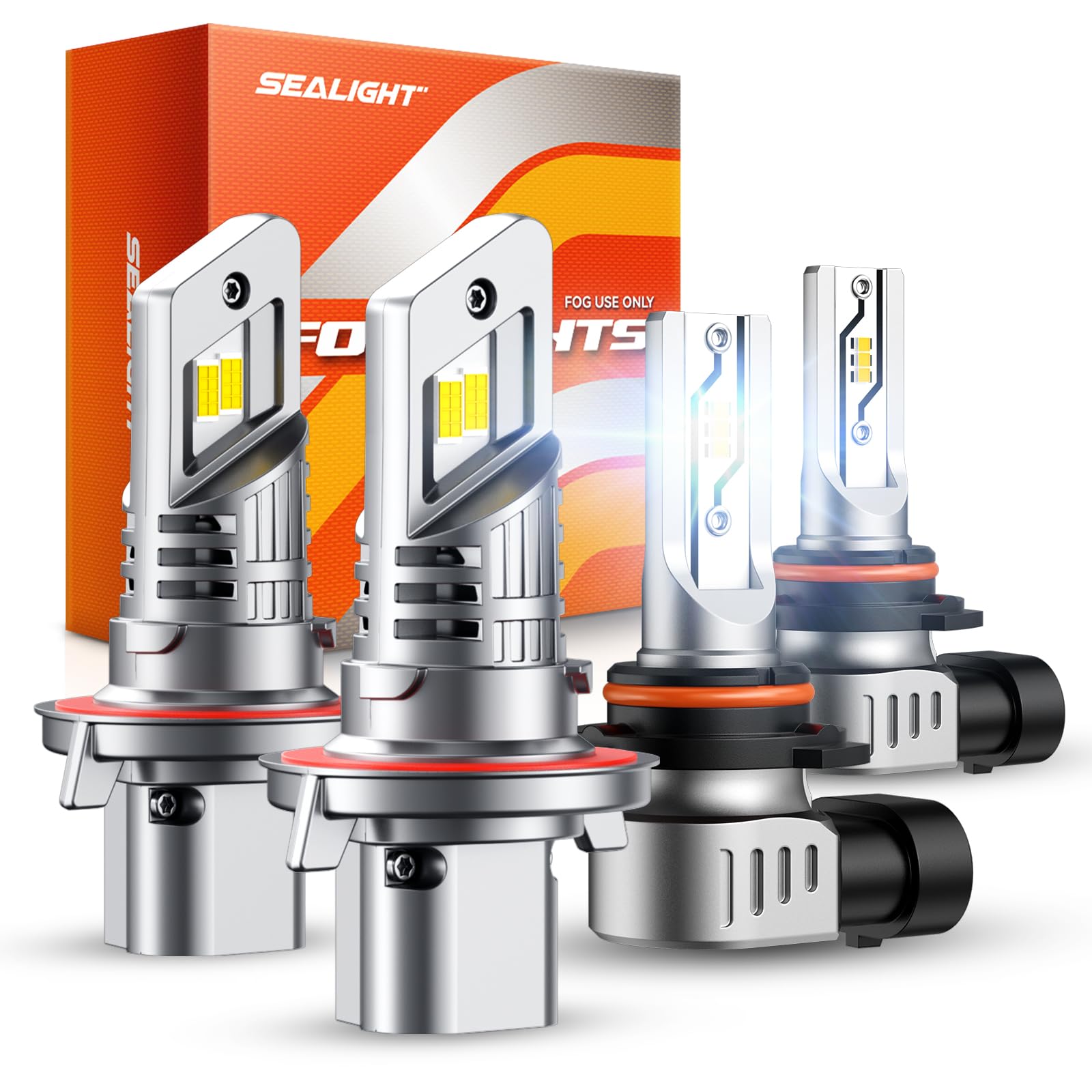 SEALIGHT F5 H13 H10 LED Light Bulbs Combo, 4,2000 Lumens 6500K White, 1:1 Design with Cooling Fan, 9008/H13 H10 LED Fog Light Bulbs Combo for 2005/2004 Ford F-150, Interior Lighting, Pack of 4 Image