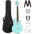 Enya NOVA Go SP1 Carbon Fiber Acoustic Electric Guitar with Smart AcousticPlus 35 Inch Travel Acustica Guitarra Starter Bundle Kit of Gig Bag, Strap, Strings, Charging Cable, Instrument Cable(Blue)