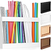 Qinyoung Wooden Straw Holder for Cabinet Door with Double Sided Adhesive Tape Tumbler Straw Organizer for Cupboard Reusable Tumbler Storage Container for Kitchen Counter(White)