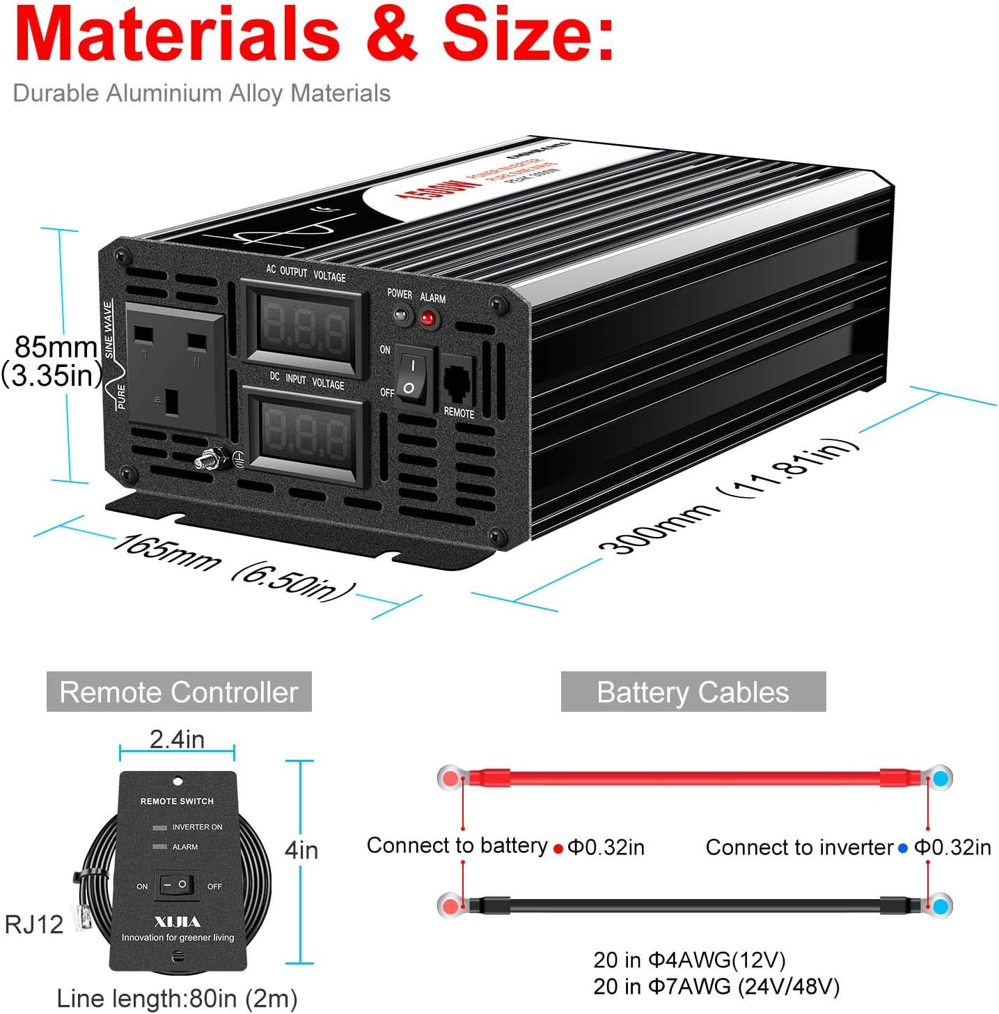 Xijia 1500W (Peak 3000W) pure sine wave battery inverter DC 48V to AC 230V 50HZ with remote control LCD display for home use,Camping - Image 5