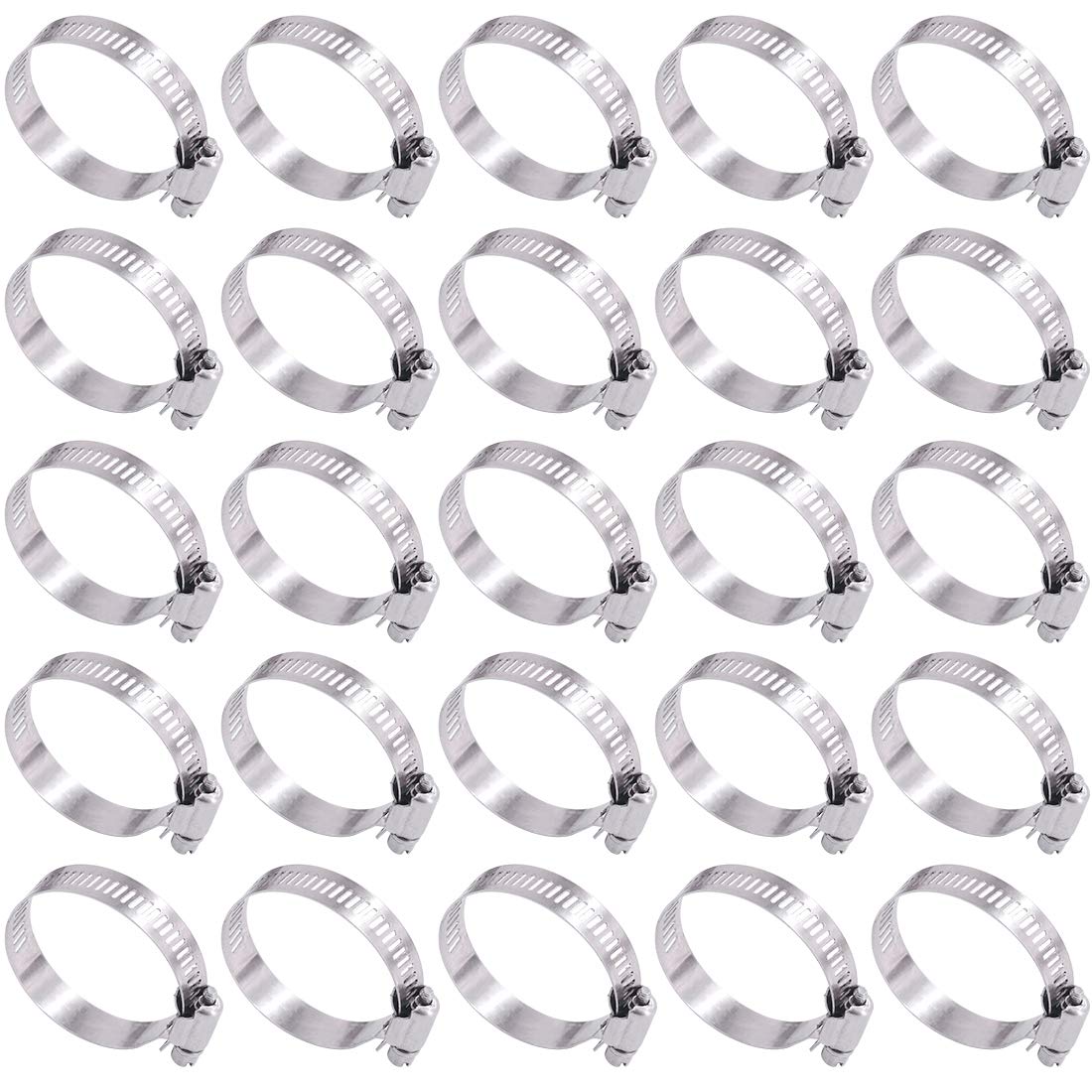 Swpeet 25Pcs 1-2inch (27-51mm) Hose Clamps 304 Stainless Steel Adjustable Range Worm Gear Fuel Line Clamp Perfect for Plumbing, Automotive and Mechanical Applications