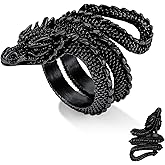Bestyle Punk Gothic Snake Rings for Men Women, Stainless Steel/Gold/Black Serpent Finger Wrap Ring, Cool Statement Biker Rings Retro Costumes Jewelry, Size #7-#12