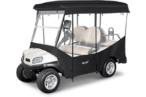 WEIMELL Golf Cart Enclosure 4 Passenger for Club Car Tempo Onward Precedent Extended Roof 88" 4-Seater 600D Waterproof Transparent Driving Rain Cover with 4-Sided Clear Windows Roll-up Door Black