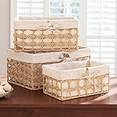 GIB Wicker Storage Basket, Small Baskets for Organizing, Woven Rope Baskets with Liners, Rectangular Cube Storage Bins for Table Shelves Boho Decor, 13.5", 12" & 10", Set of 3