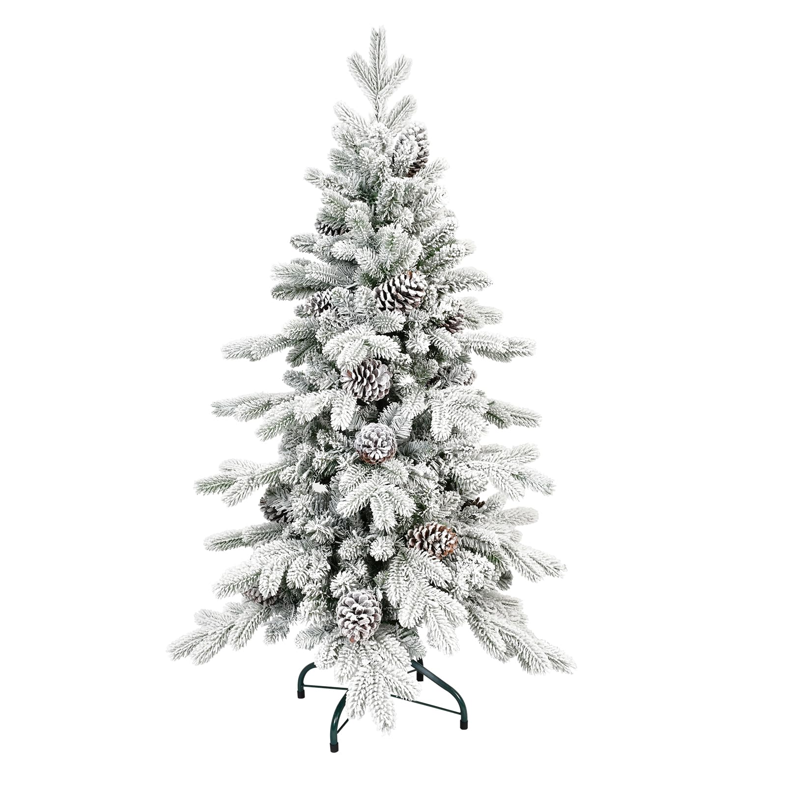 Photo 1 of 4 FT Snow Flocked Christmas Tree with 455 PE&PVC Mixed Branch Tips,Unlit Artificial Skinny Pencil Christmas Tree with 19 Pine Cones,Hinged Premium Xmas Slim Fir Trees for Home,Office,Party Decoration