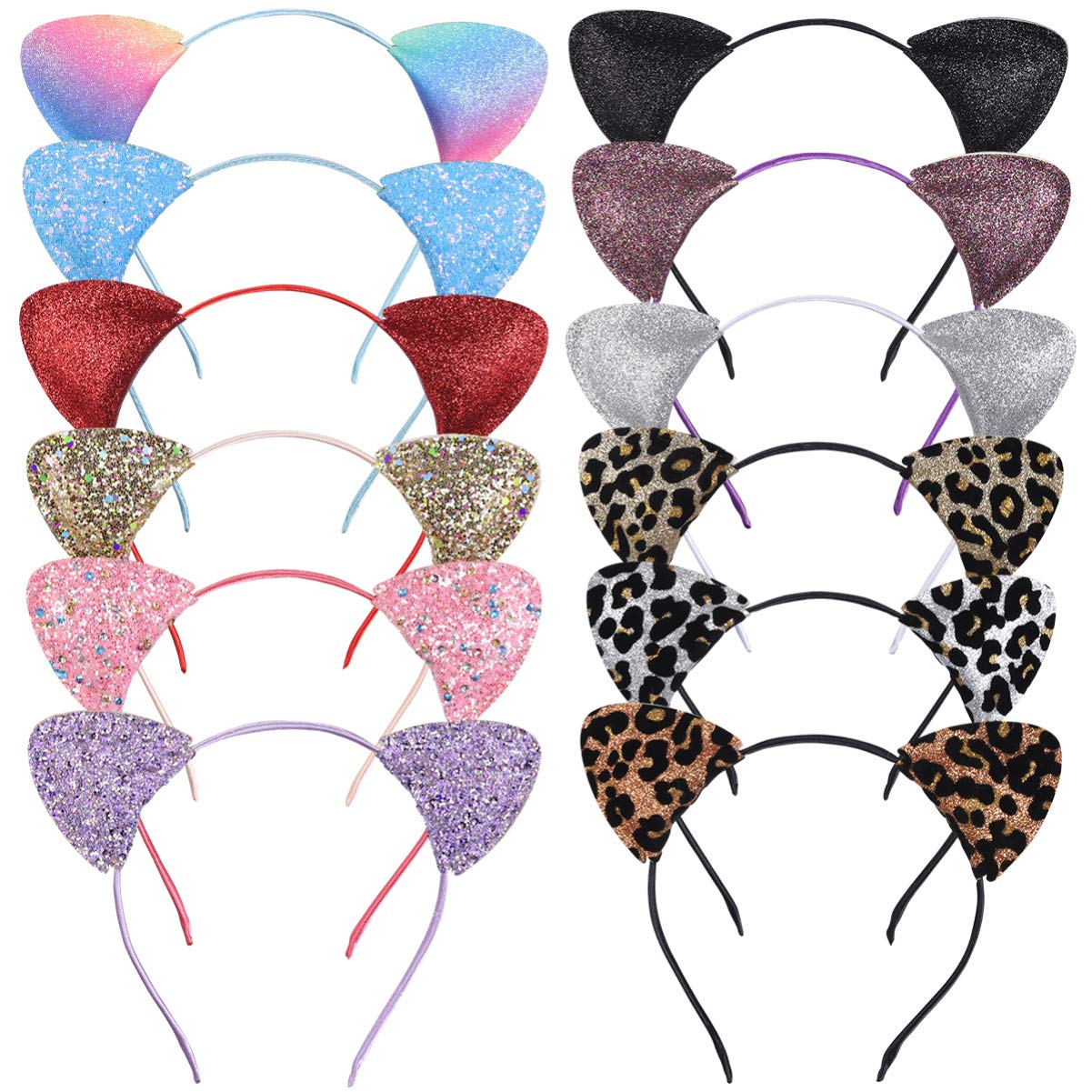 FRCOLOR Cat Ears Headband for Women, Glitter Cat Headbands for Girls, Shiny Hairband Hair Accessories for Daily Wearing and Party Decoration