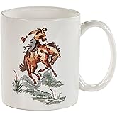 Paseo Road Ranch Life Coffee Mug Set of 4, Cowboy Pattern Ceramic Mugs For Tea Cocoa Hot Chocolate, Cups with Handle for Hot or Cold Drinks, Western Rustic Design