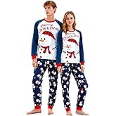 LIFPAU Christmas Matching Pajamas Set for Couples Snowman Santa Claus Print Long Sleeve Sleepwear for Women Men