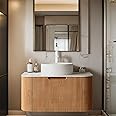 30 inch Bathroom Vanity with Sink, Floating Cabinet with Ultra-Thin Ceramic Basin and Marble Top, Extra Large Storage Drawer, Soft-Close Design, Nature Wood