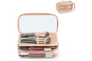 OCHEAL Clear Makeup Bag, Portable Makeup Storage Organizer Cosmetic Bag, Travel Makeup Bag Cute Clear Pouch For Women and Girls Cosmetics Bags with Divider Makeup Brush Compartment-Rose Gold