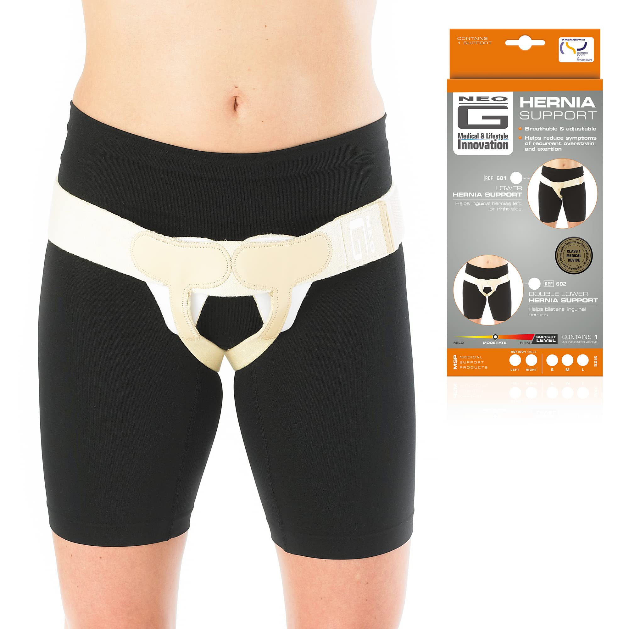 Neo-G Double Lower Hernia Support for Men and Women – Bilateral Inguinal Hernia Support - Hernia Belt Reduces Symptoms of Overstrain & Exertion - Truss for Hernia Breathable & Adjustable (Small)