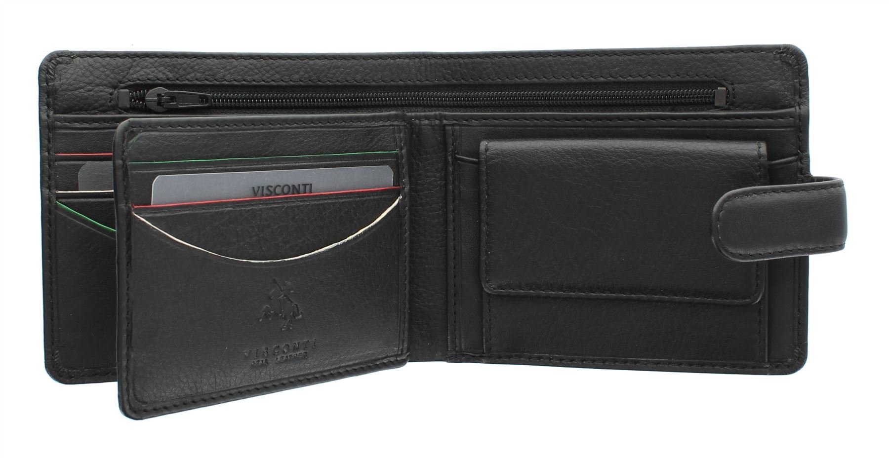VISCONTI Augusta Collection SAWGRASS Bi Fold Leather Wallet RFID Blocking AG17 Black