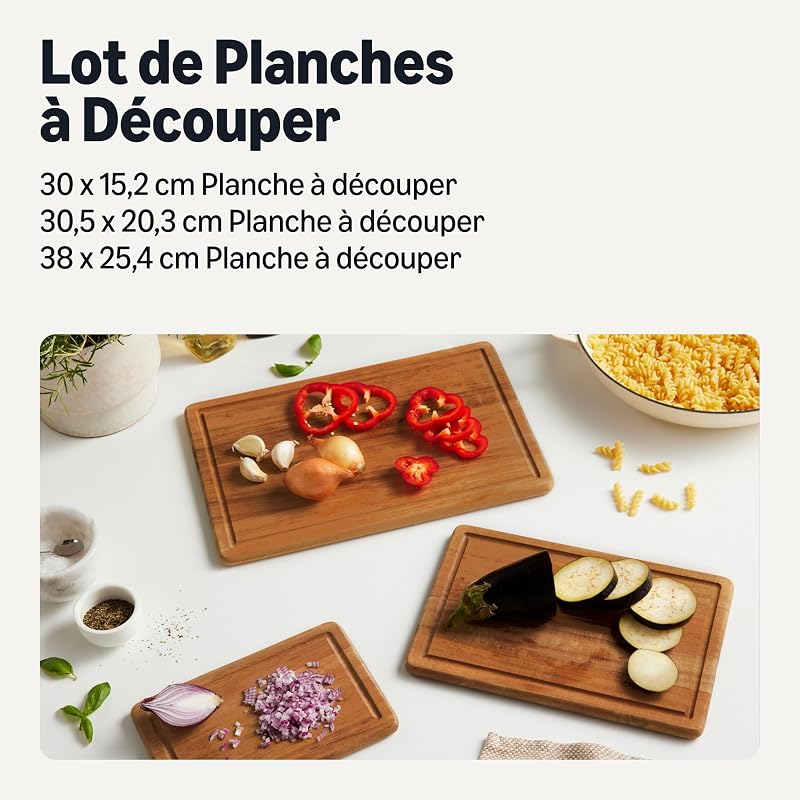 Planches à Découper en Bois, Lot de 3 Pièces, Bois d’Acacia Préhuilé — photo 2 sur 6