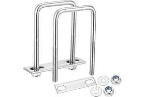 METALLIXITY U Bolts 2Set (M8x50x100mm), Square U Bolt Kits 304 Stainless Steel with Nylon Lock Nut Washers Plates - for Const
