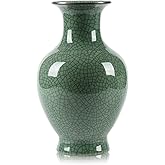 Green Ceramic Vase for Home Decor, Rustic Oriental Vases, Glazed Decorative Farmhouse Vase for Mantel, Table, Bookshelf, Living Room Decoration(Green)