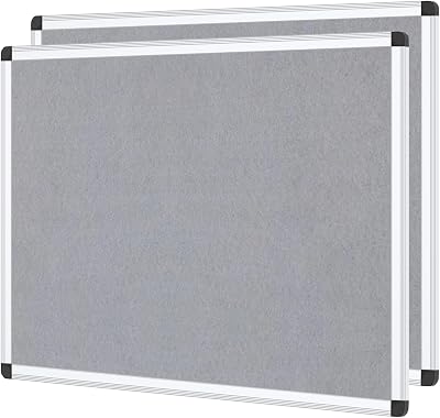 VIZ-PRO Notice Board Felt Grey 90x60cm 2 Pack Silver Aluminium Frame