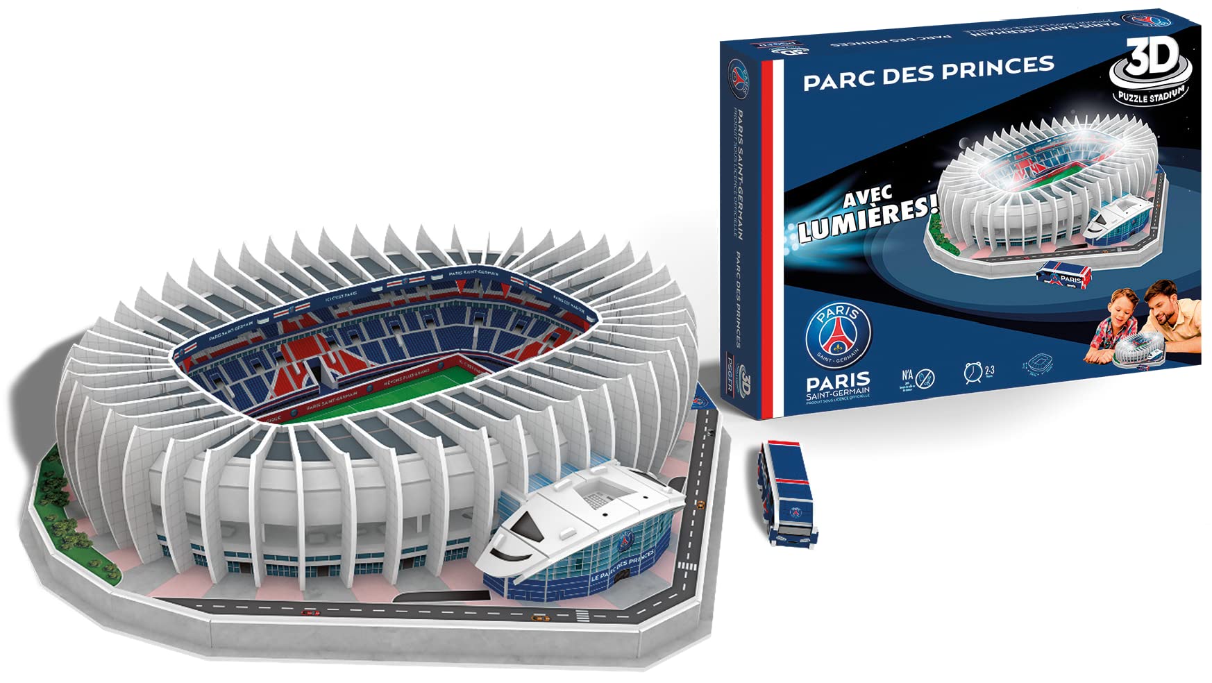Megableu Mégableu - Puzzle Stade Parc Des Princes 3D - Lumières Led Intégrées - Equipe De Foot Du Paris Saint Germain - 111 Pièces Numérotées - A Monter Seul Ou En Famille - A Partir De 7 Ans
