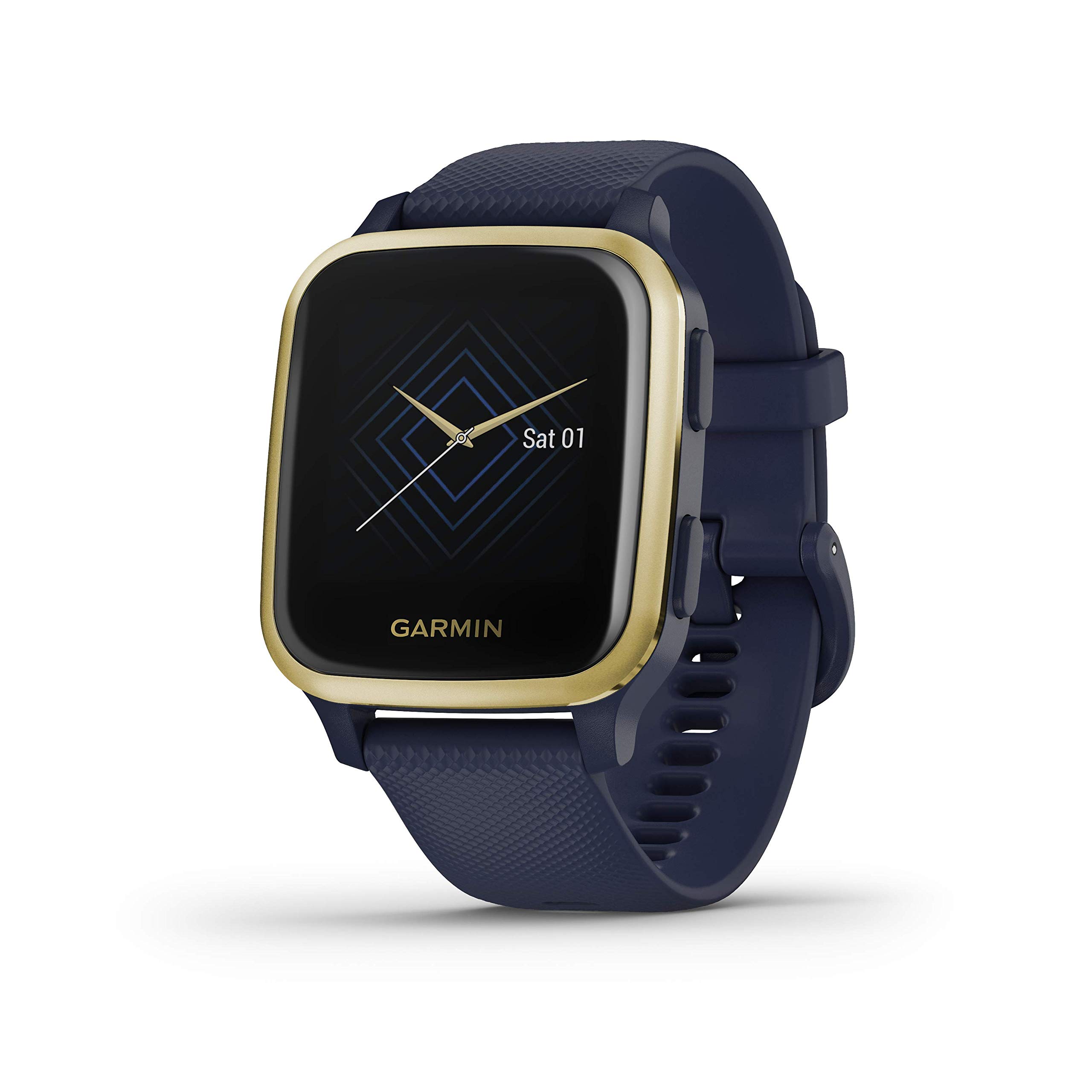 Garmin [Renewed Venu Sq Music Edition GPS Smartwatch with All-day Health Monitoring and Fitness Features, Built-in Sports Apps and More, Navy/LightGold(Renewed)
