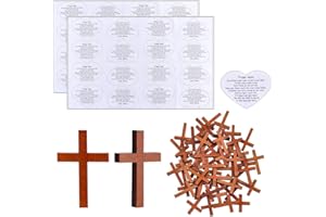 ORIGACH Pocket Prayer Quilt Set 32 Pcs Heart Shape Panel Prayer Quilt Squares with 50 Pcs Small Wooden Cross Mini Scripture R