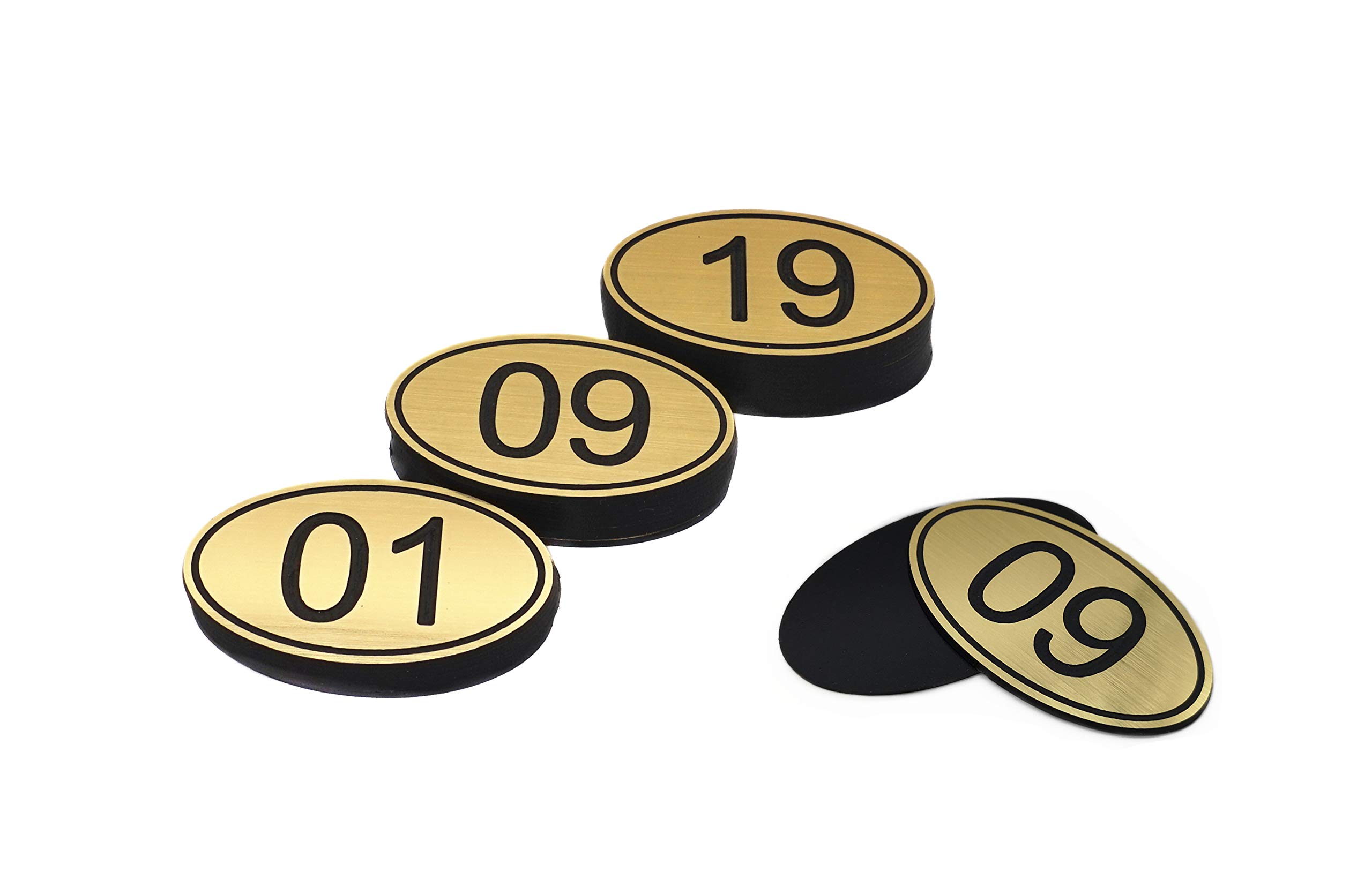 ABS Engraved Oval Table Numbers 30mm x 50mm (51-100) for Pubs, Restaurants, Clubs - Gold - 51-100